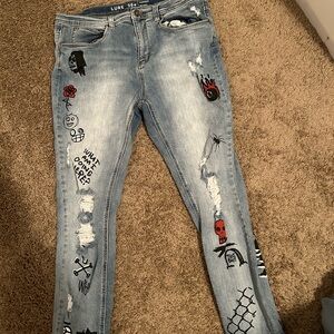 Graphic denim blue jeans